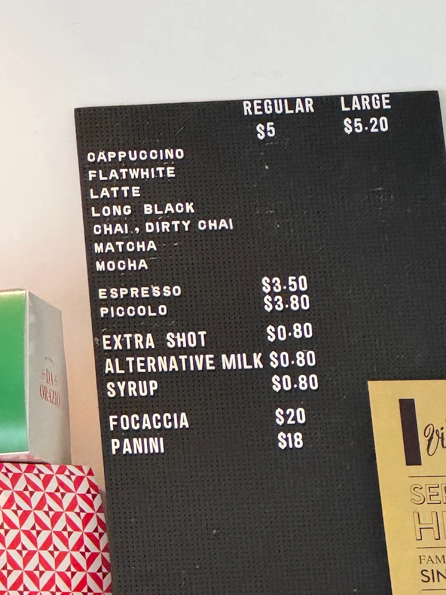 Menu, Da Orazio Pasticceria