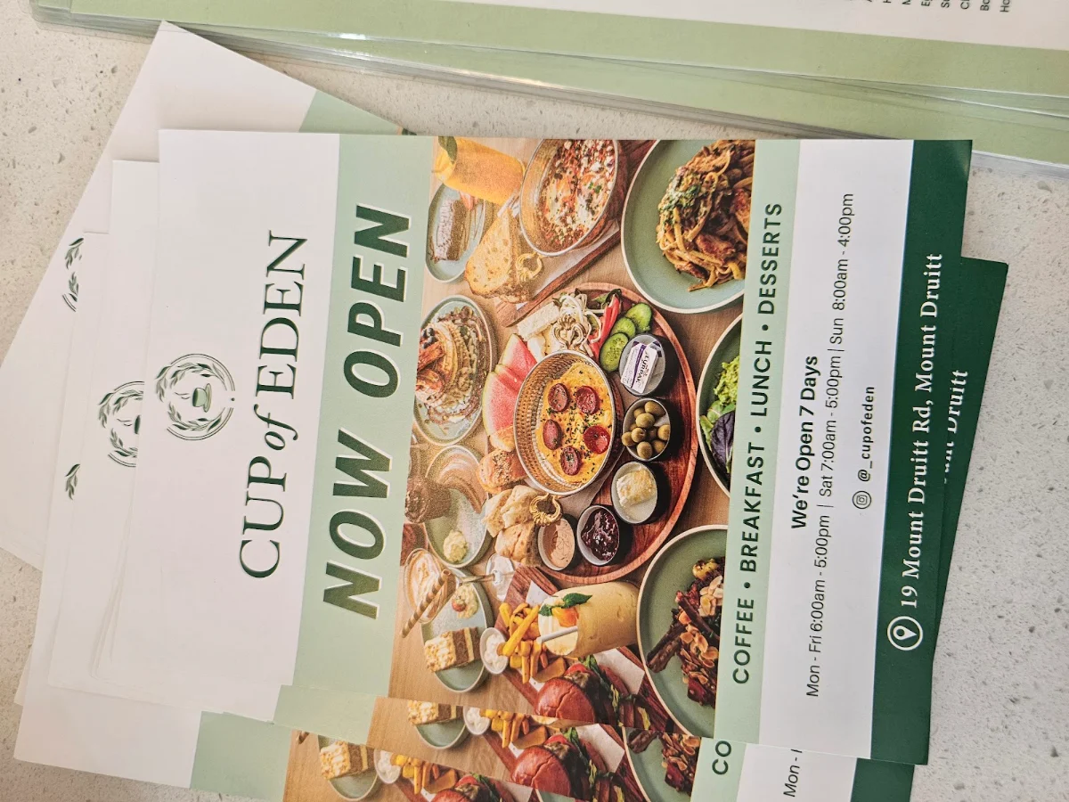 Menu, Cup Of Eden Cafe