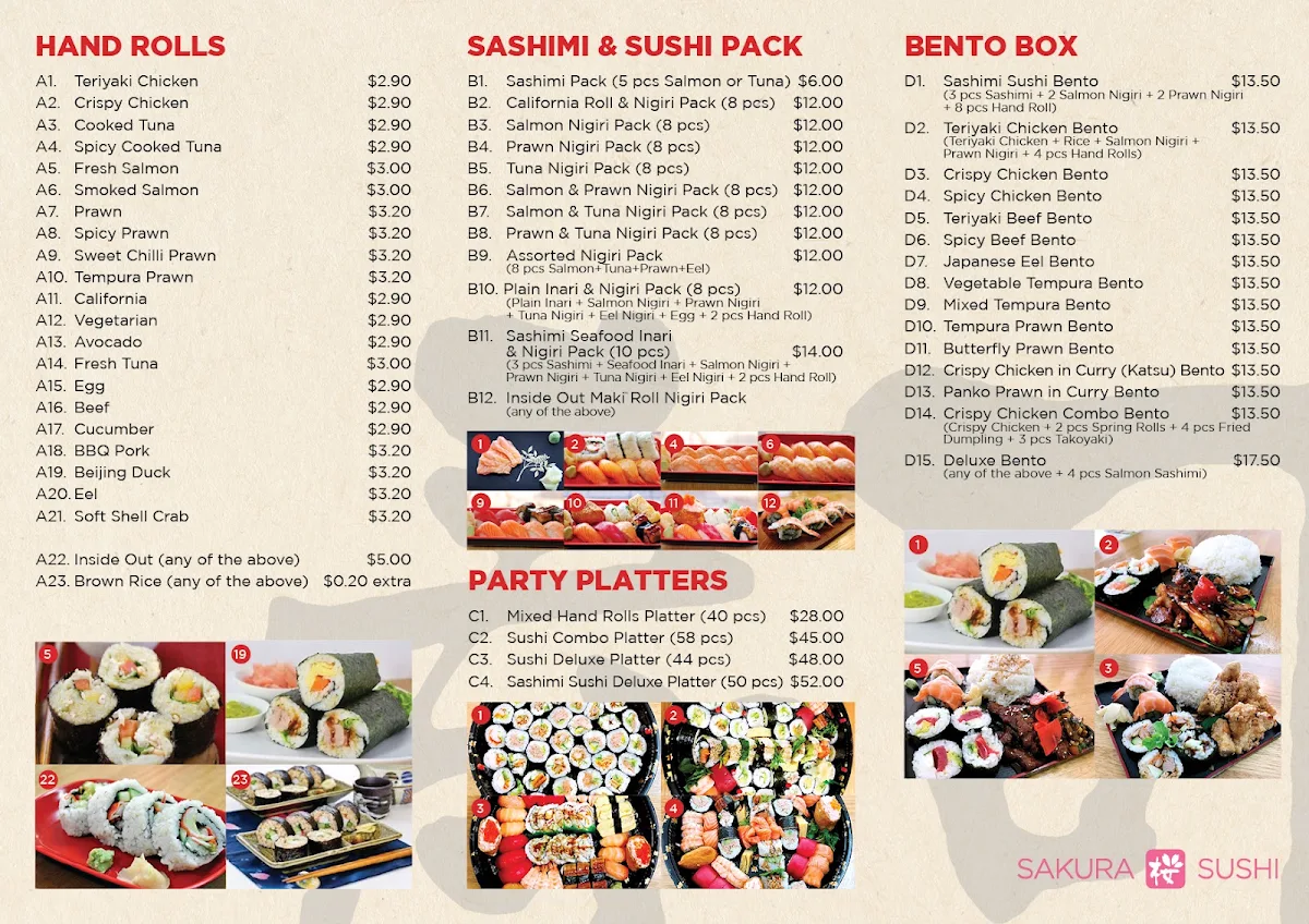 Menu, Sakura Sushi