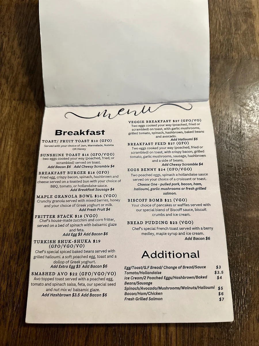 Menu, Just A Little Cafe