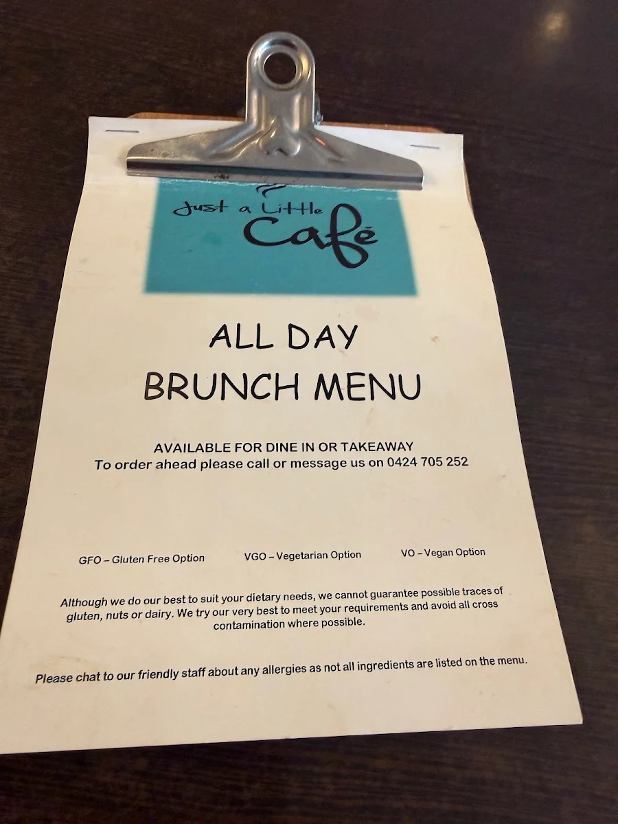 Menu, Just A Little Cafe