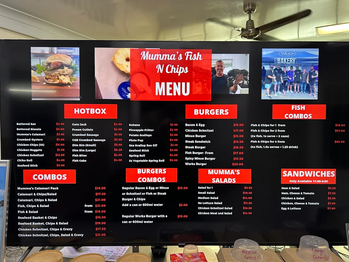 Menu, Mummas Fish 'N' Chips