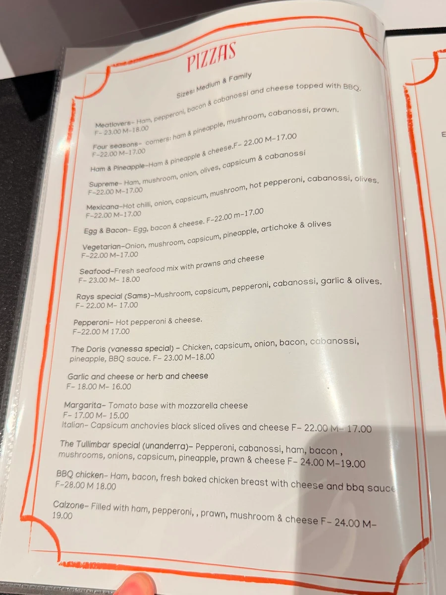 Menu, D'Amato Family Restaurant at Tullimbar