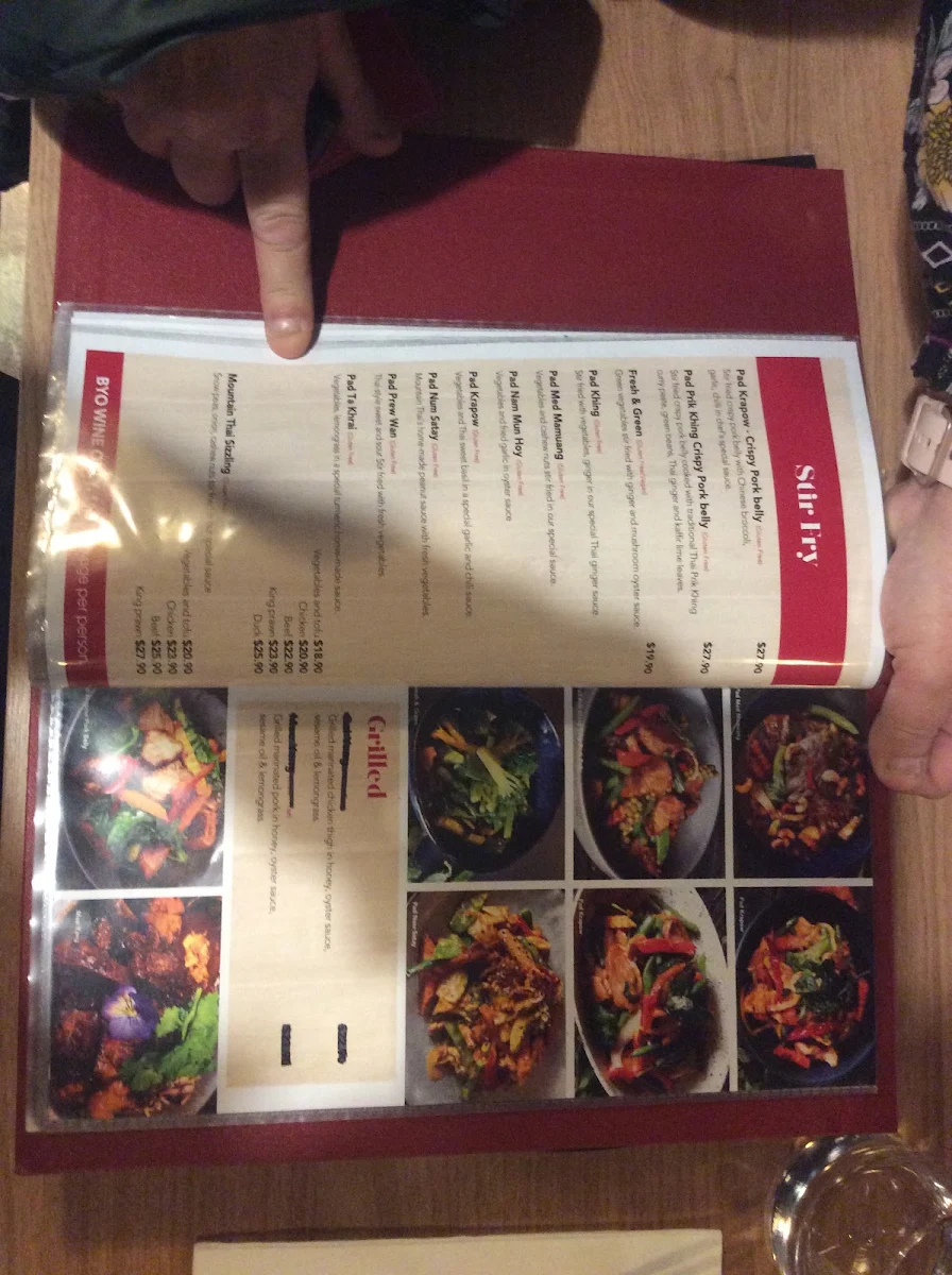 Menu, Mountain Thai Restaurant