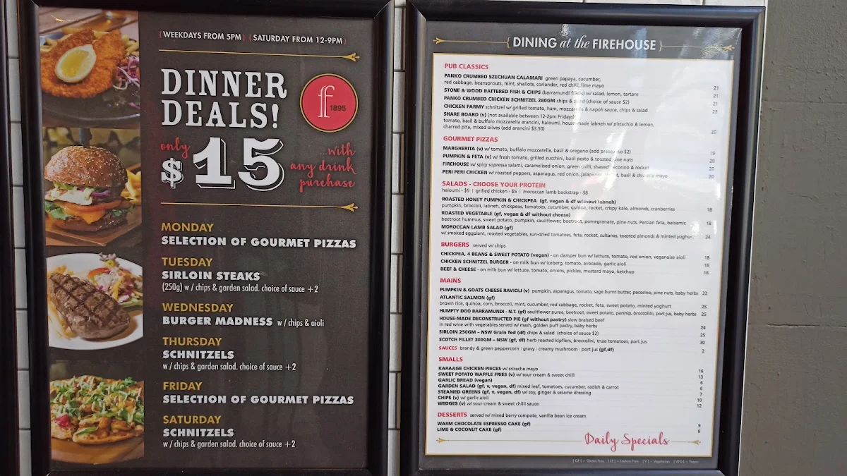 Menu, Firehouse Hotel