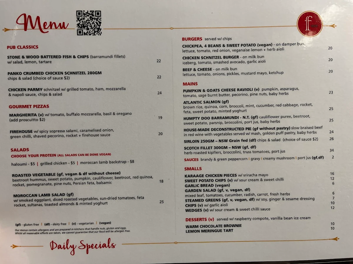 Menu, Firehouse Hotel