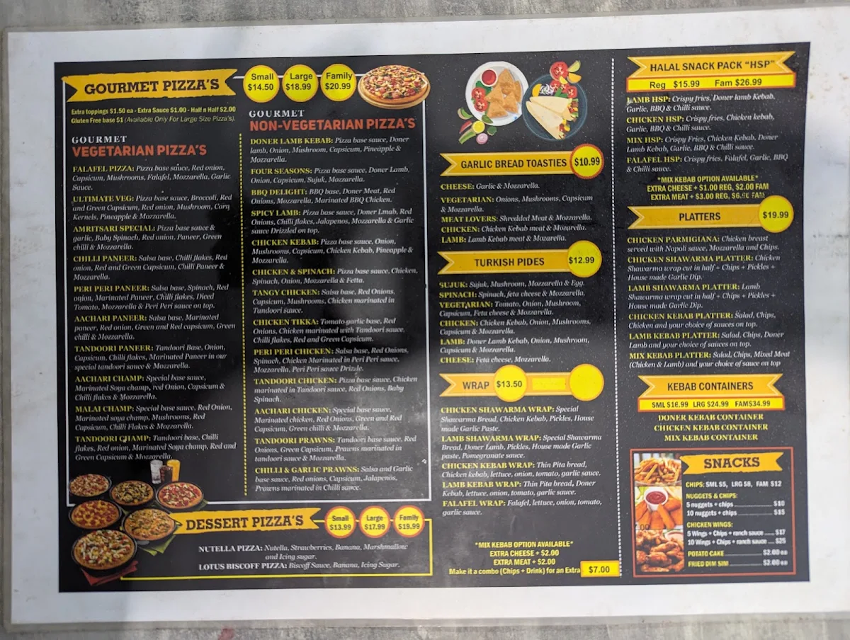 Menu, Fresh dough pizza and kebab MILL PARK