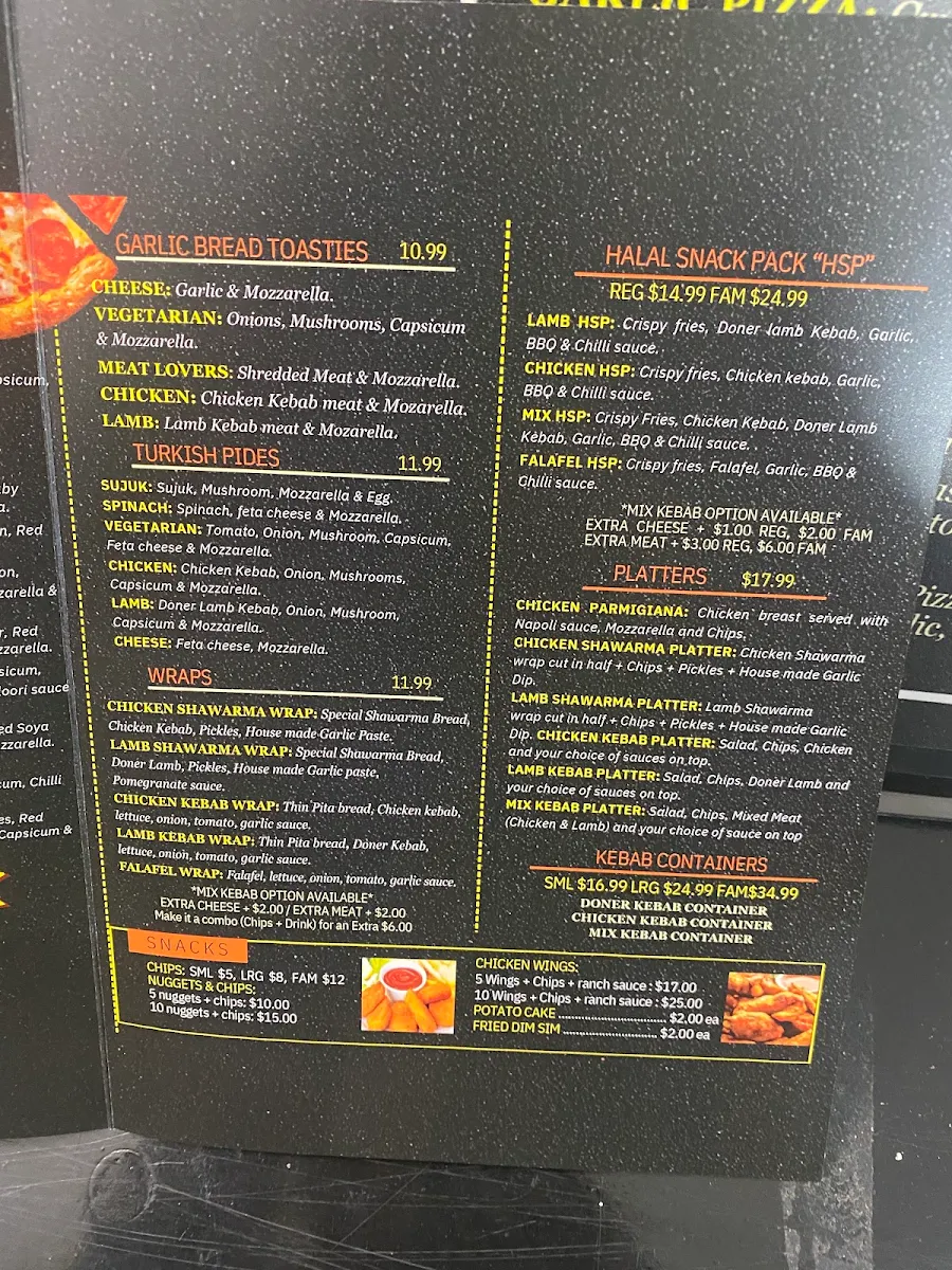 Menu, Fresh dough pizza and kebab MILL PARK
