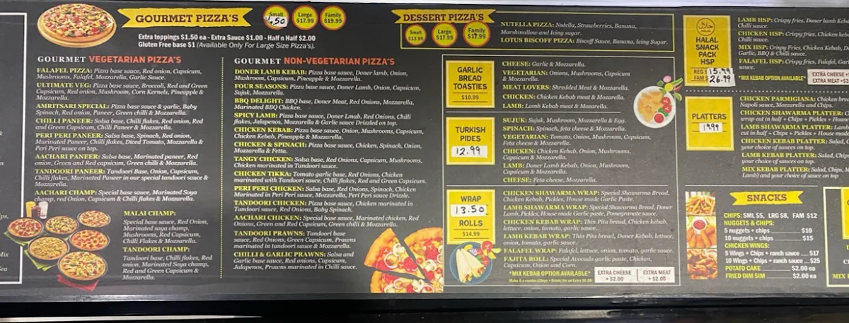 Menu, Fresh dough pizza and kebab MILL PARK