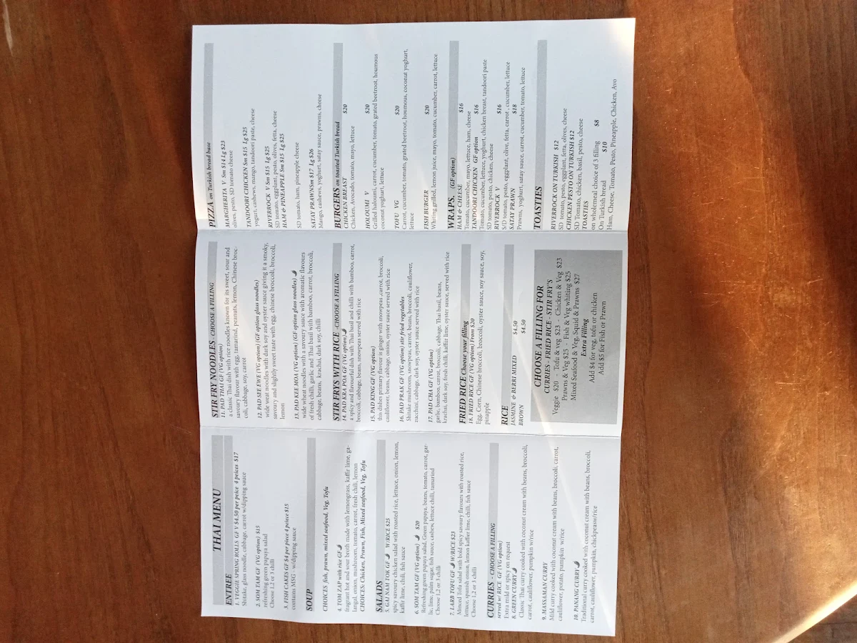 Menu, The River Rock Cafe & THAI / MEX FOOD and LIVE MUSIC, Bermagui, NSW, Australia
