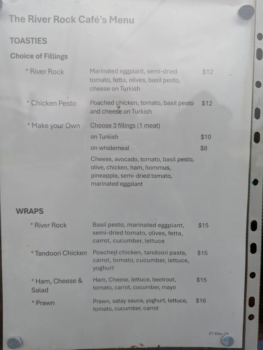 Menu, The River Rock Cafe & THAI / MEX FOOD and LIVE MUSIC, Bermagui, NSW, Australia