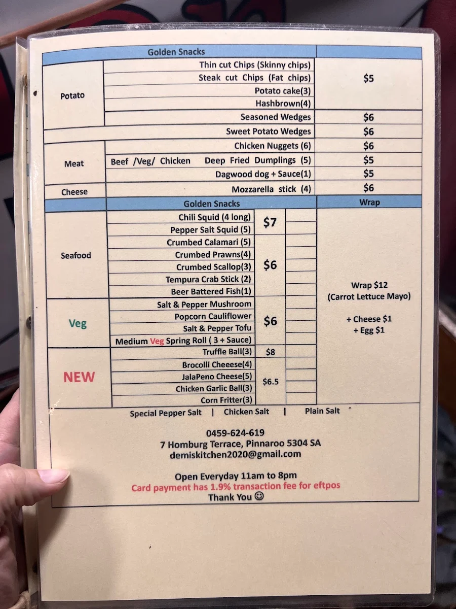 Menu, Demi's Kitchen