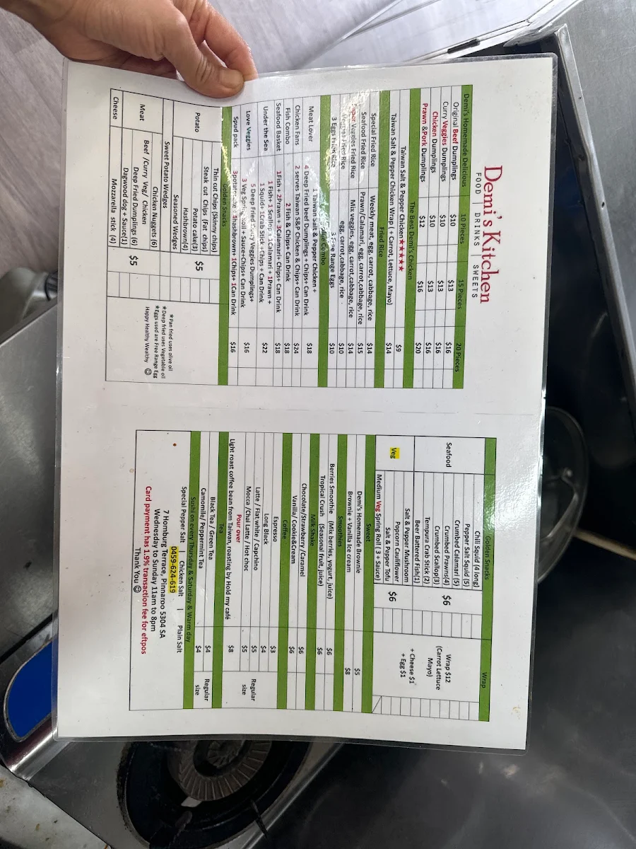 Menu, Demi's Kitchen