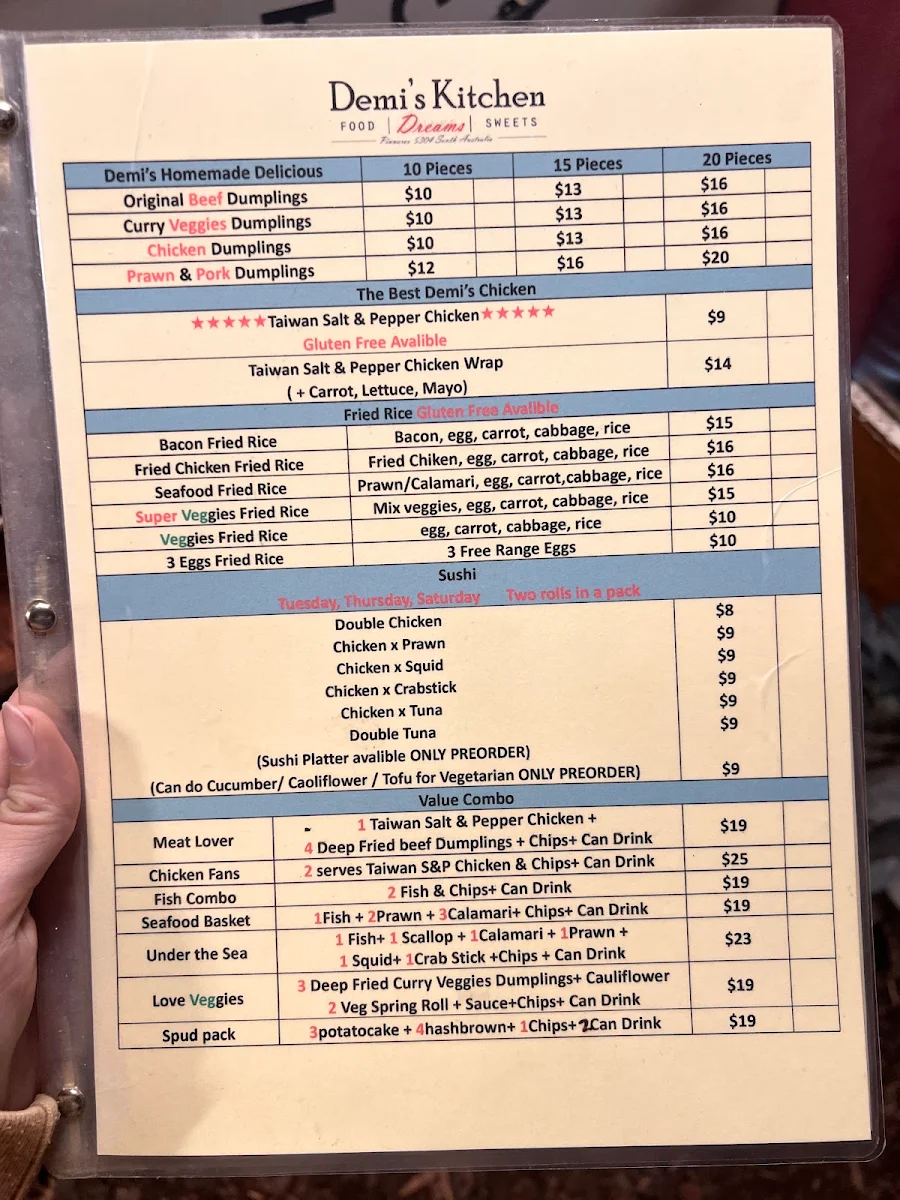 Menu, Demi's Kitchen
