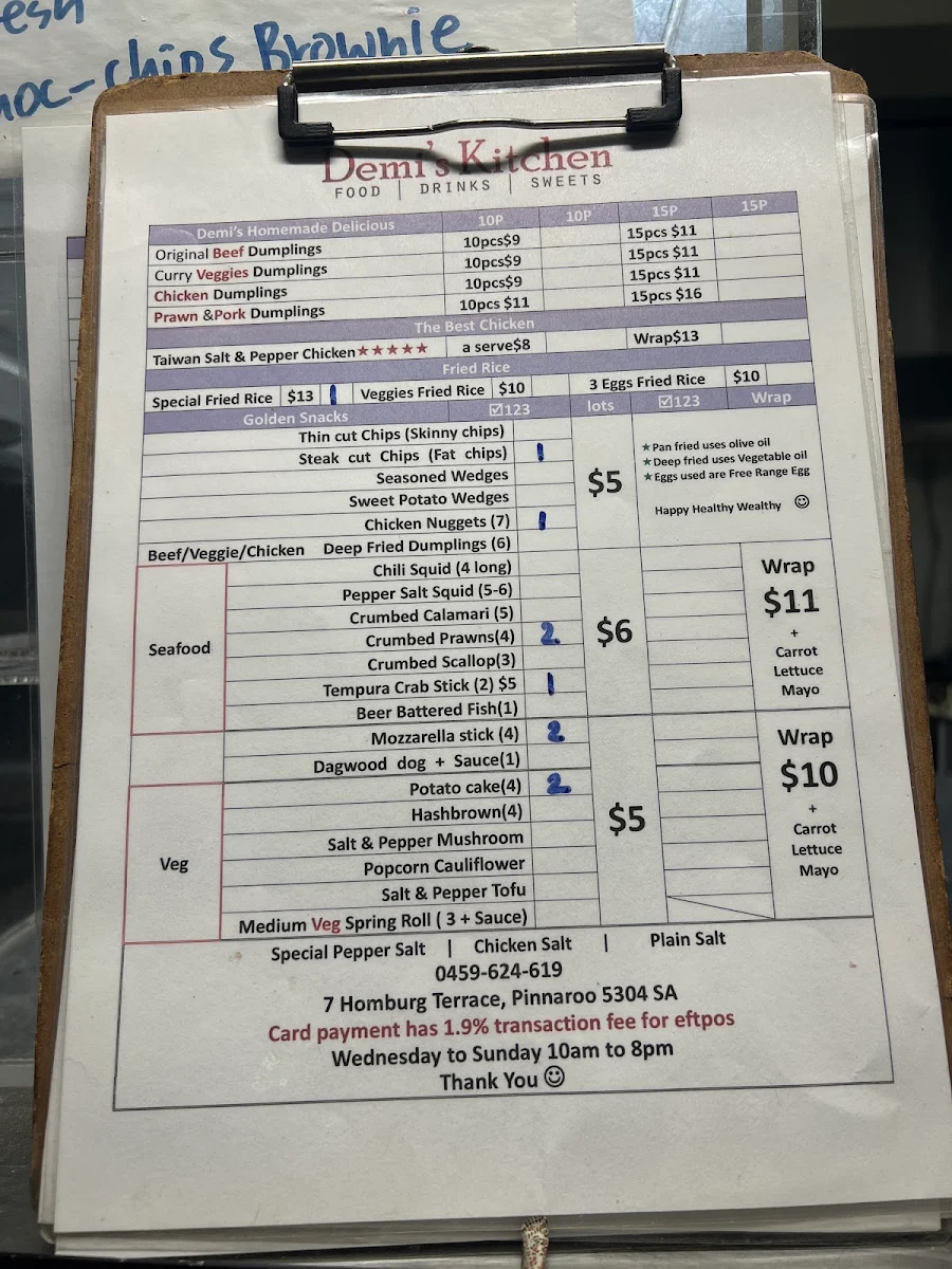 Menu, Demi's Kitchen