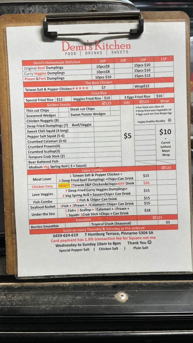 Menu, Demi's Kitchen