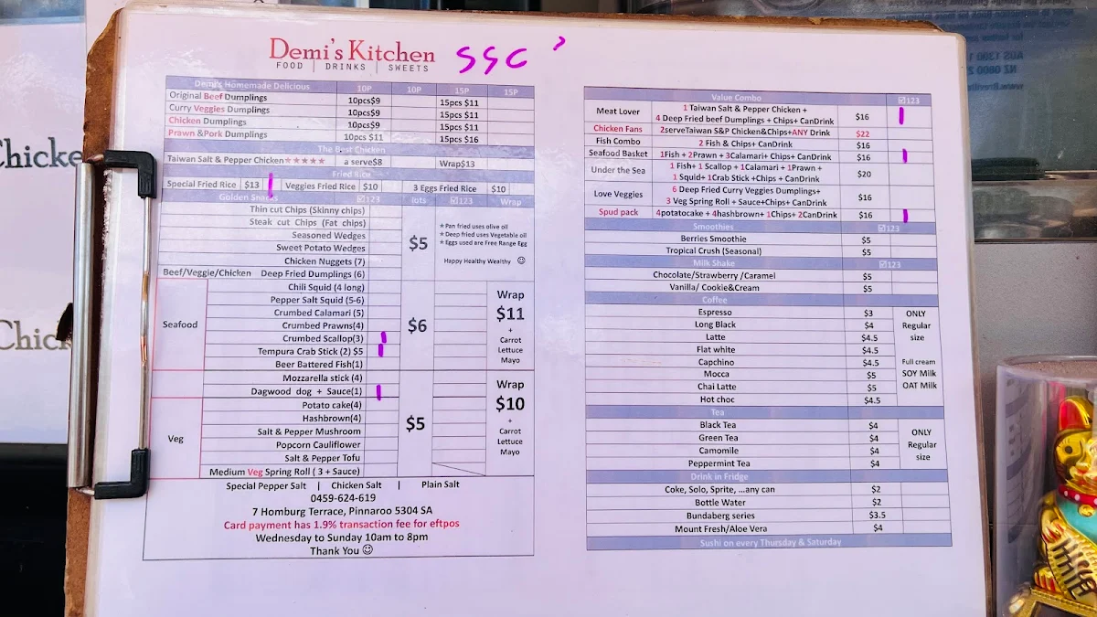 Menu, Demi's Kitchen