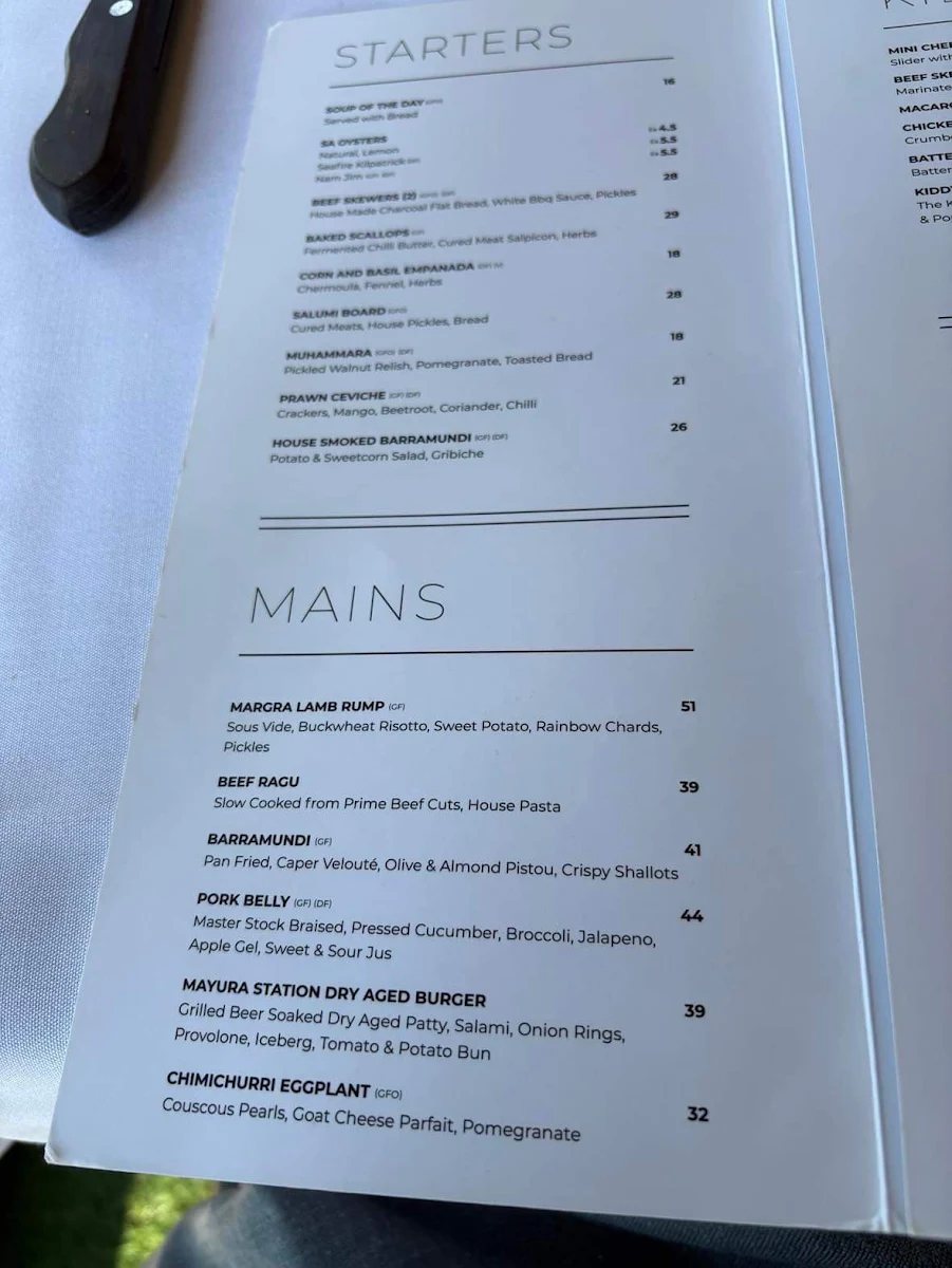 Menu, Seafire on the Marina
