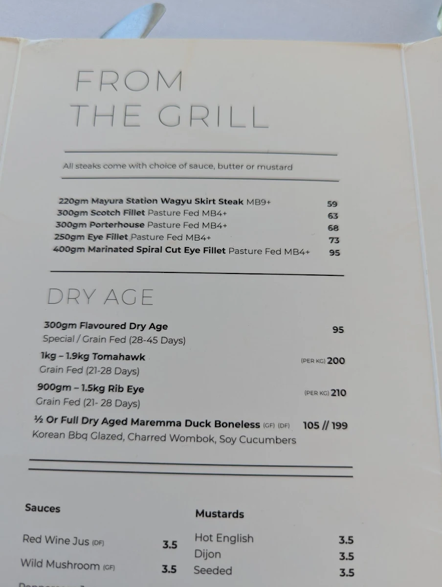 Menu, Seafire on the Marina