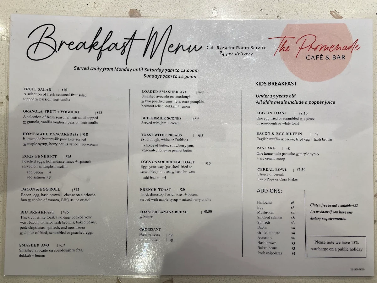 Menu, The Promenade Cafe and Bar