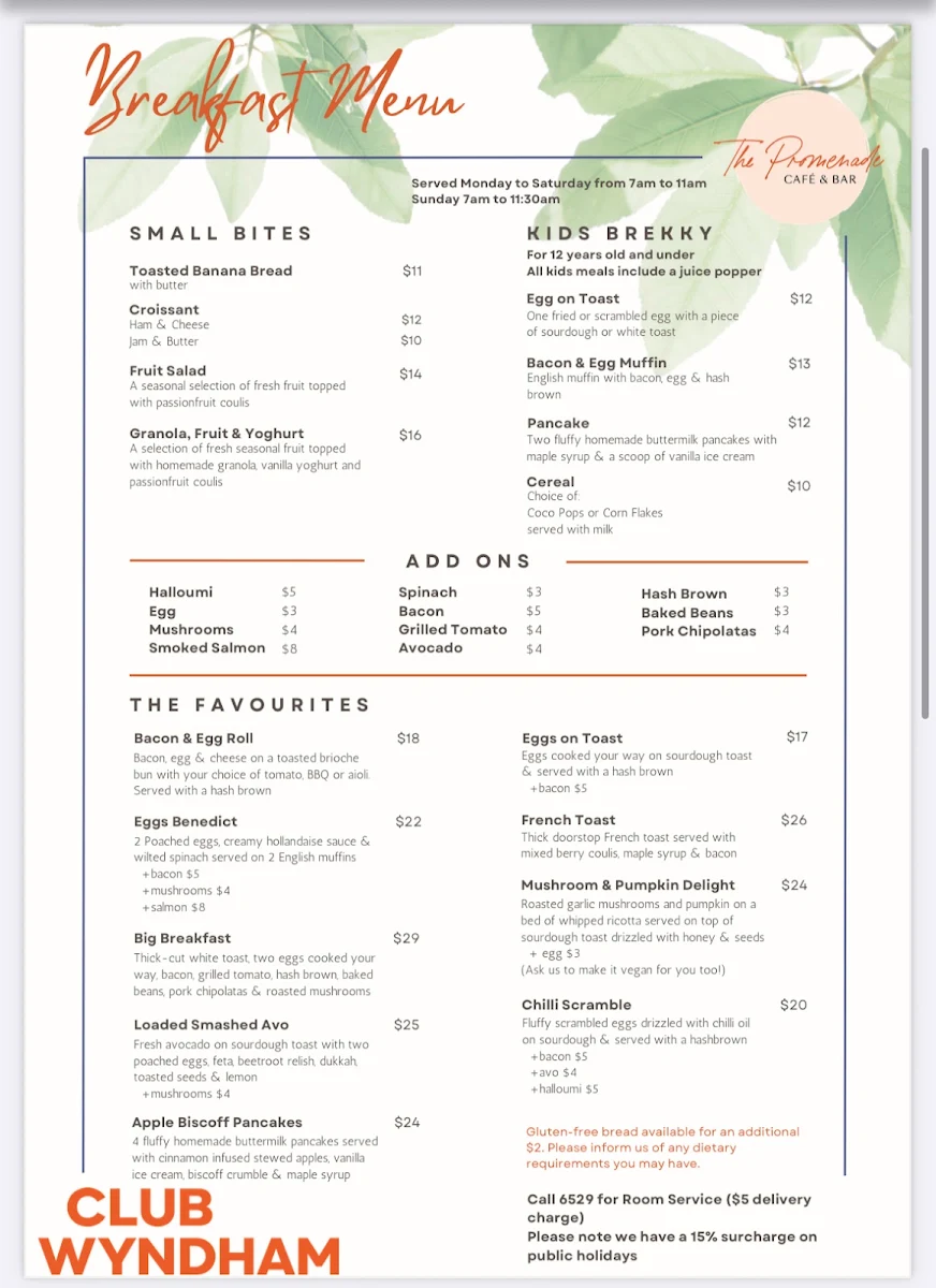 Menu, The Promenade Cafe and Bar