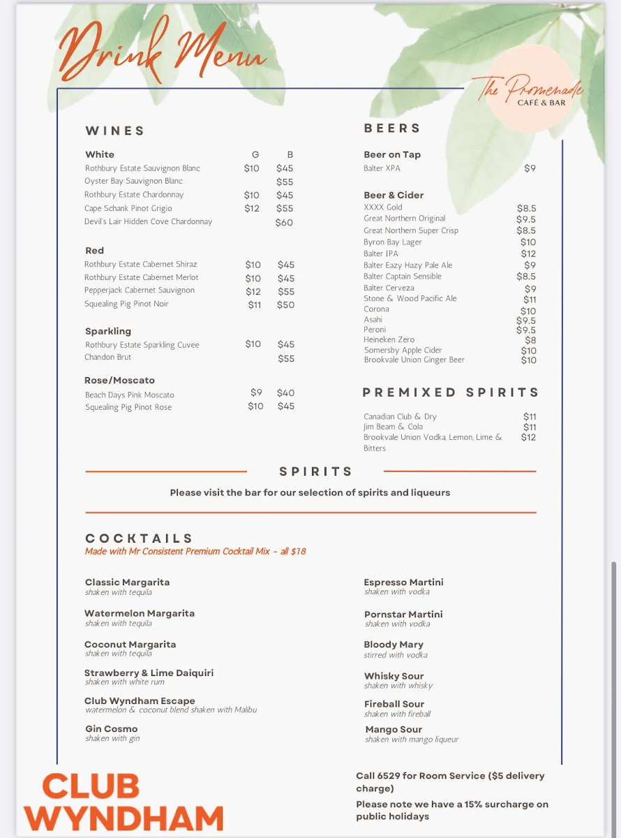 Menu, The Promenade Cafe and Bar