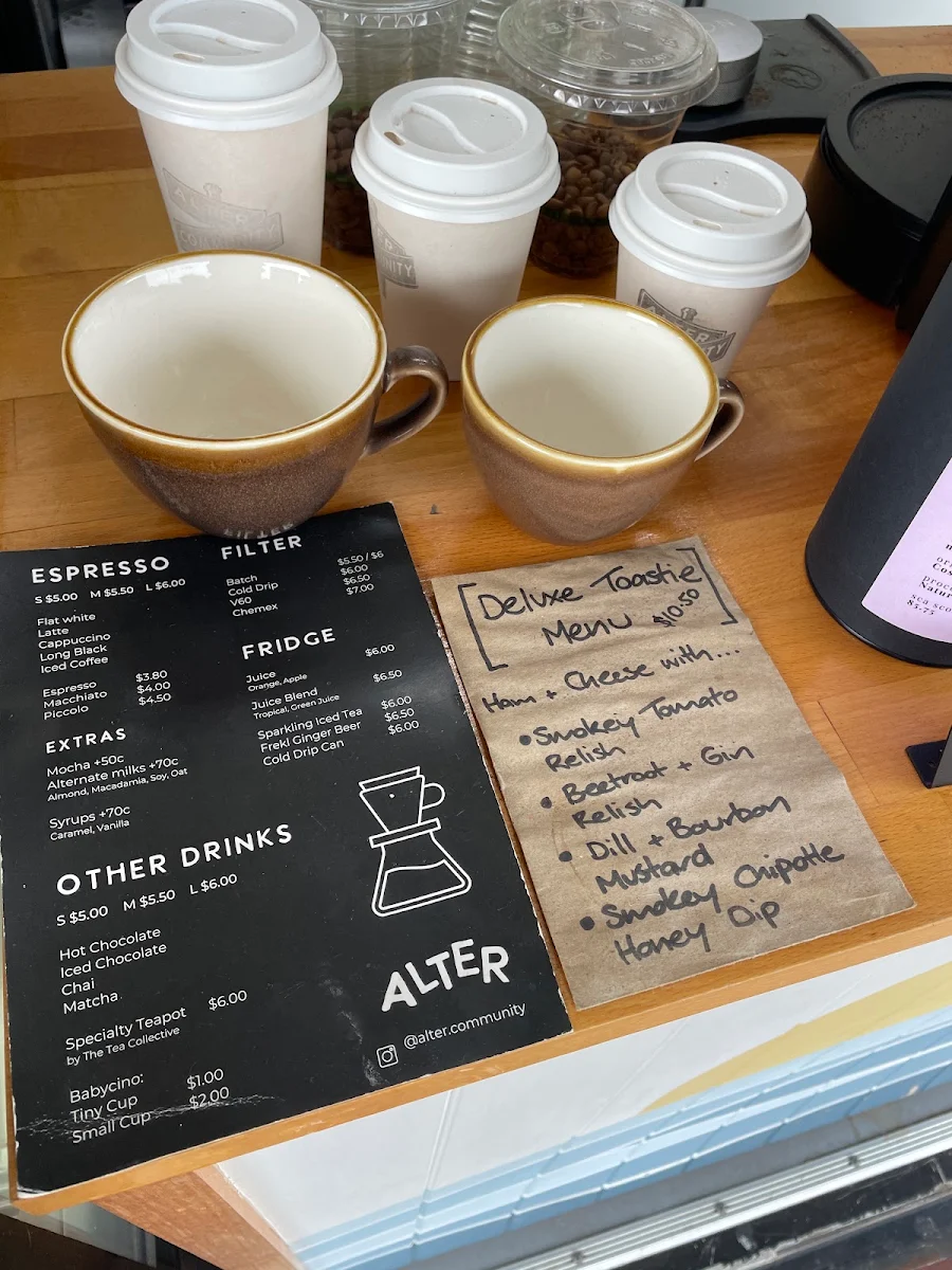 Menu, Alter Community Coffee
