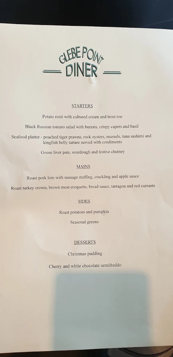 Menu, Glebe Point Diner