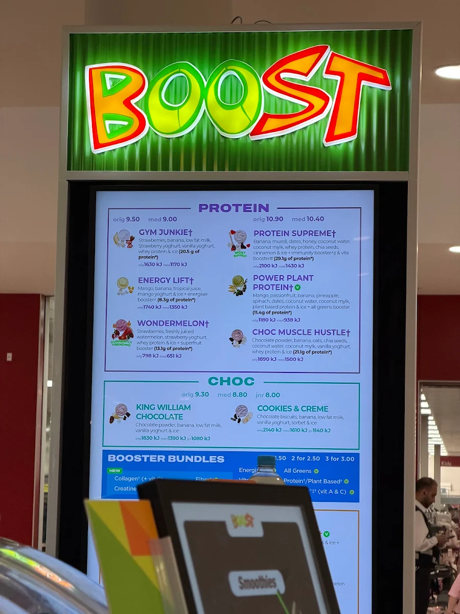 Menu, Boost Juice Campbelltown Mall