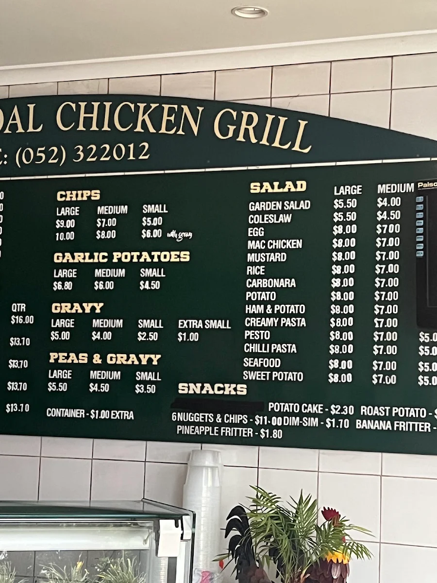 Menu, Colac Charcoal Chicken Grill