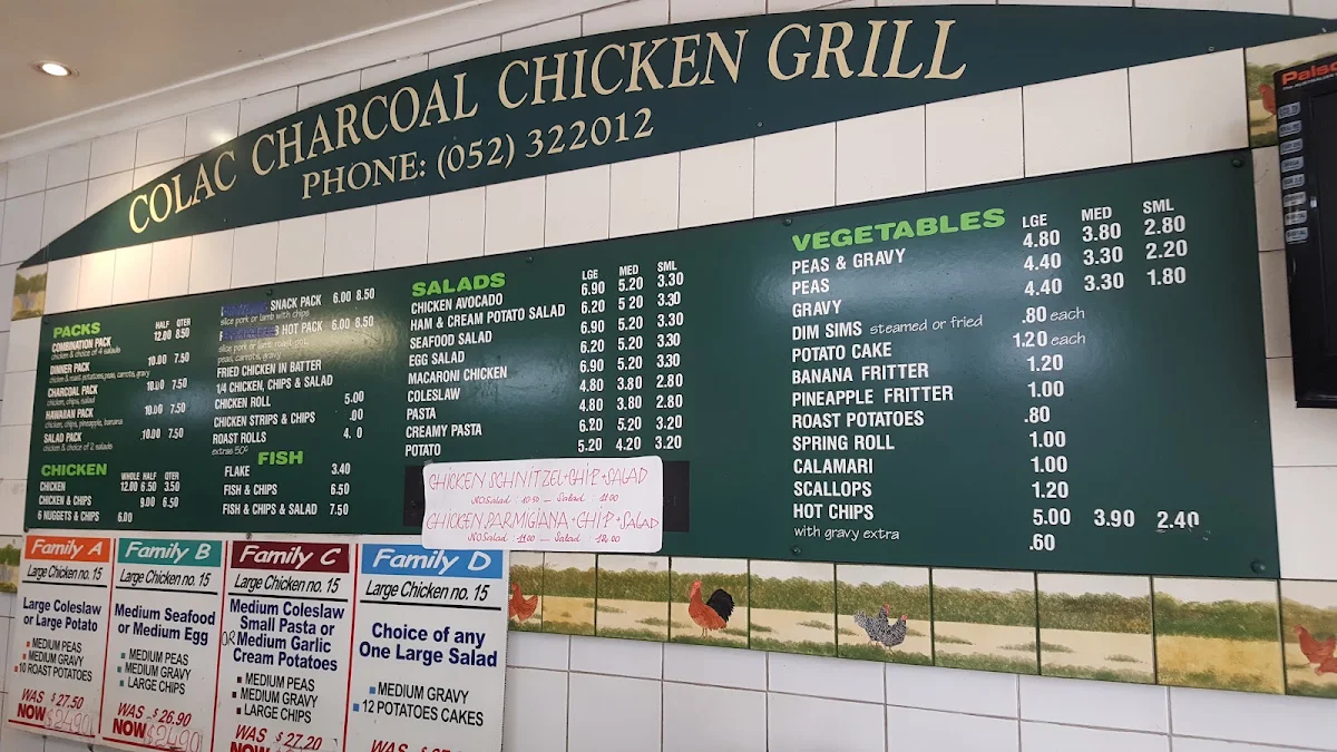 Menu, Colac Charcoal Chicken Grill