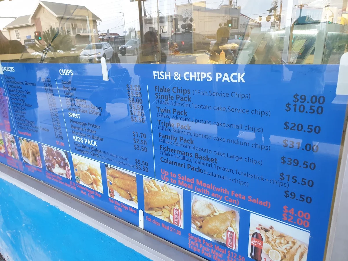 Menu, Chelsea Blue Seas Fish & Chips