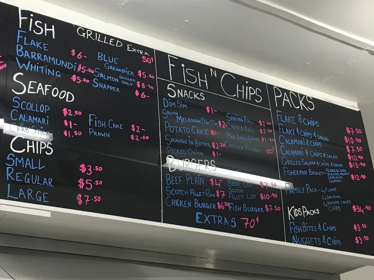Menu, Chelsea Blue Seas Fish & Chips