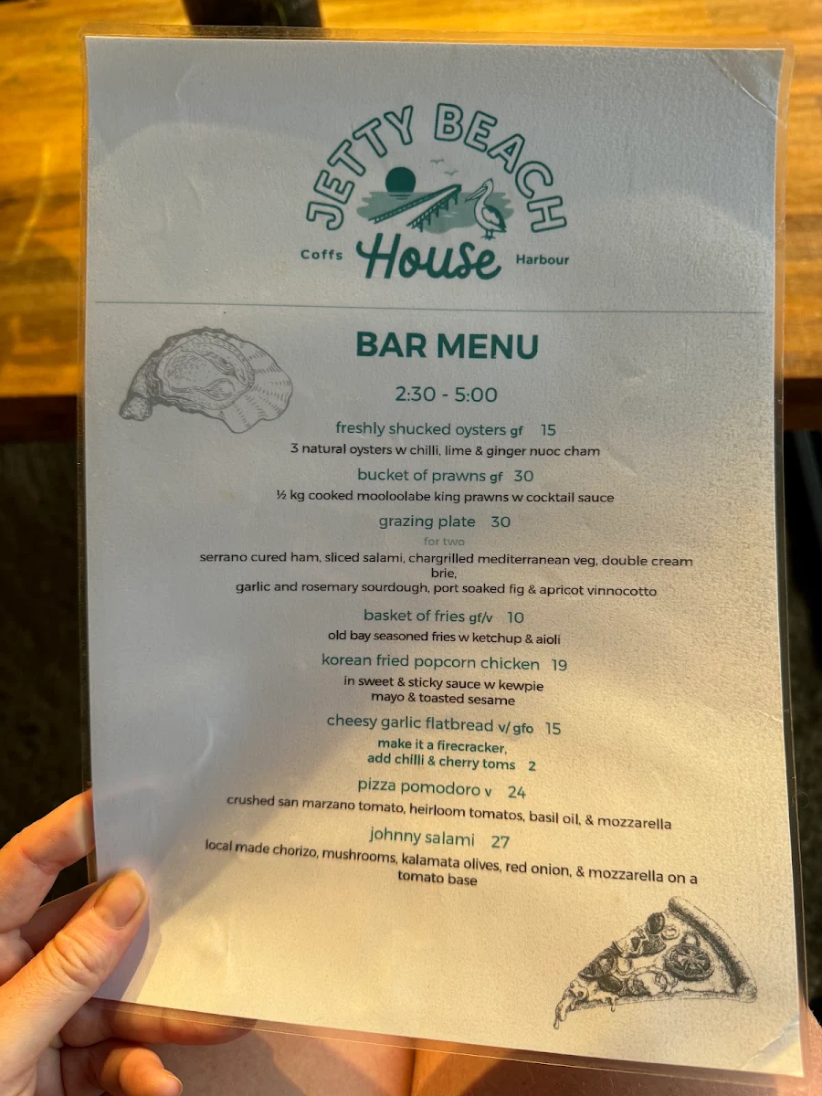 Menu, Jetty Beach House Coffs Harbour
