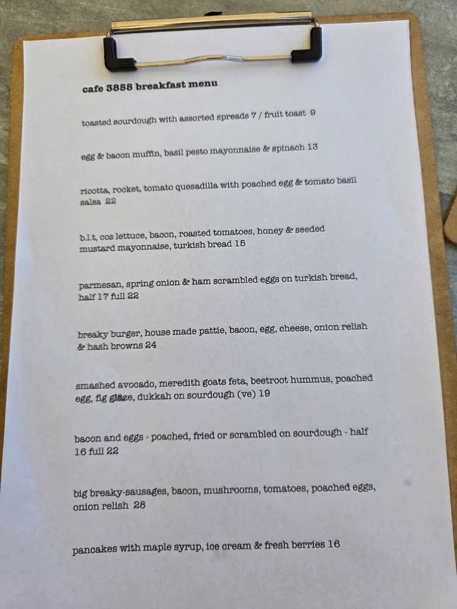 Menu, Cafe 3858