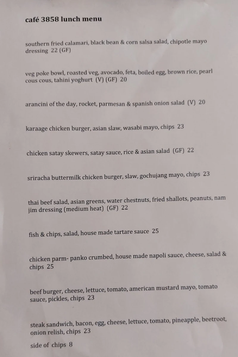 Menu, Cafe 3858