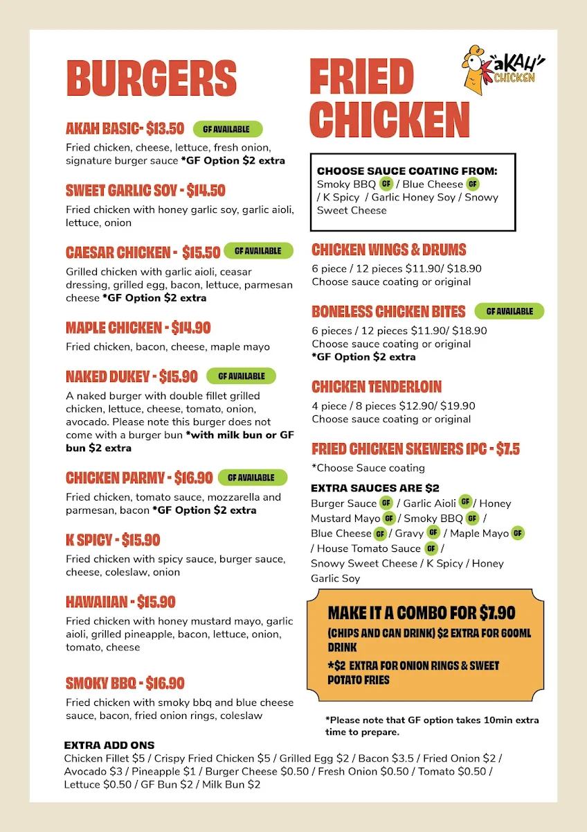 Menu, Akah Chicken