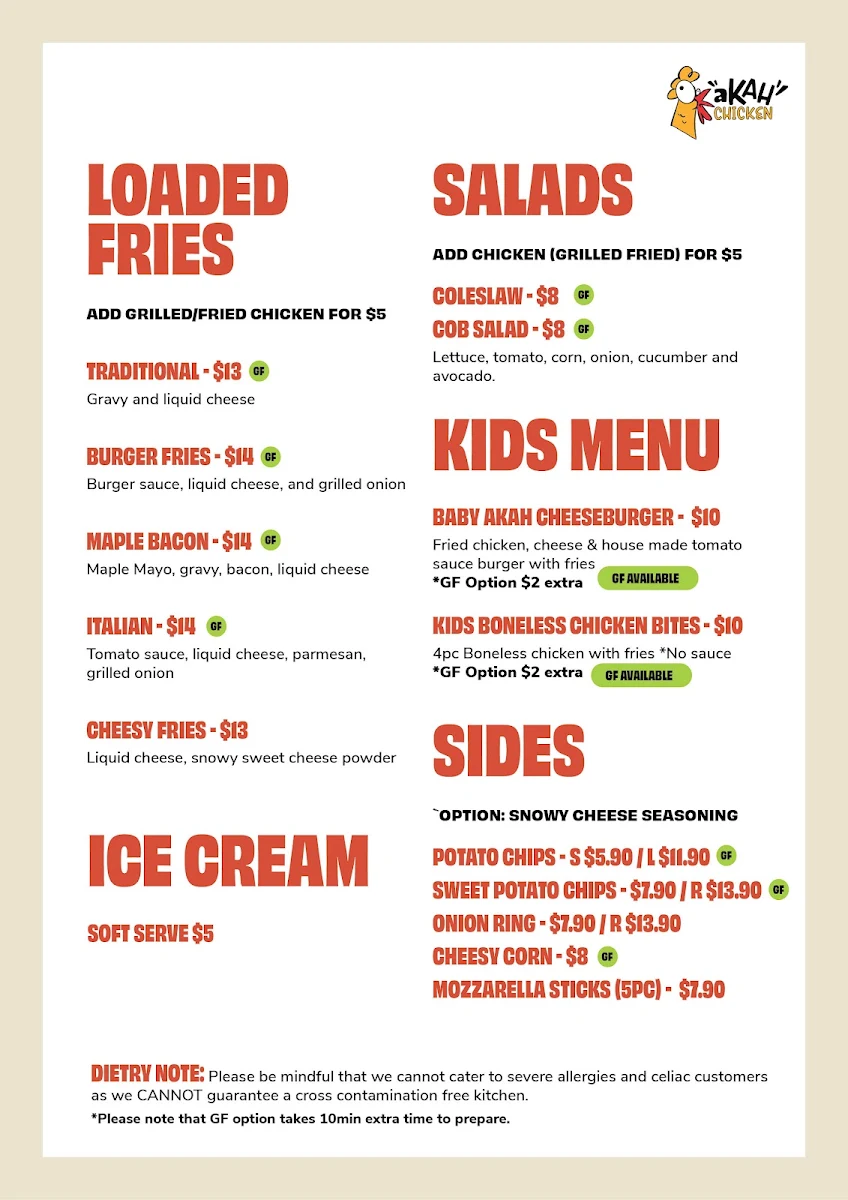 Menu, Akah Chicken
