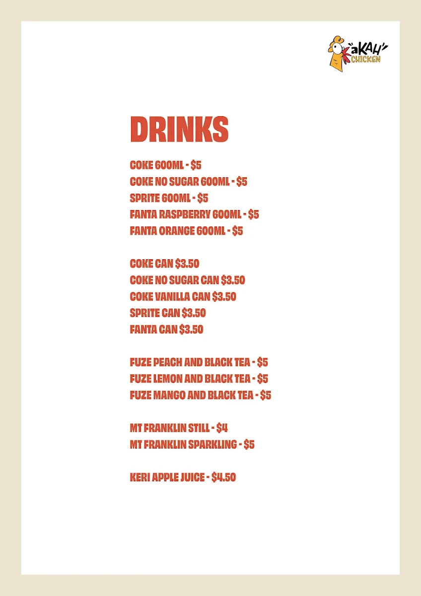 Menu, Akah Chicken