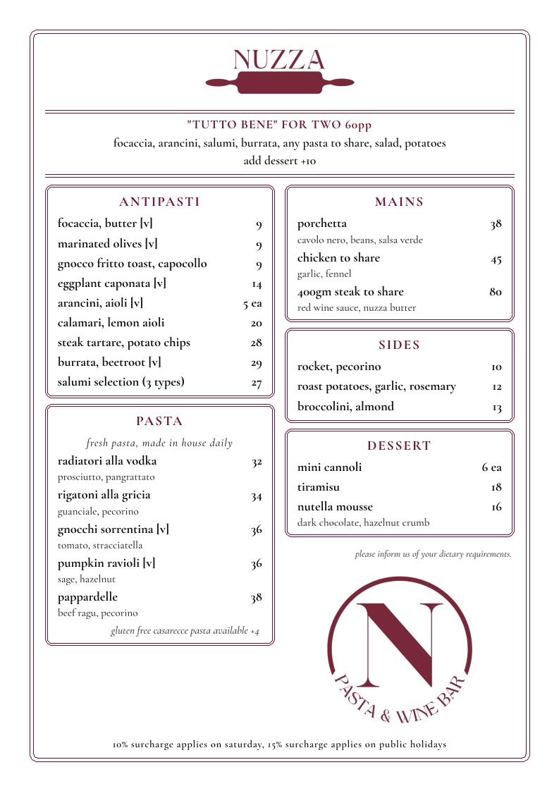Menu, Nuzza