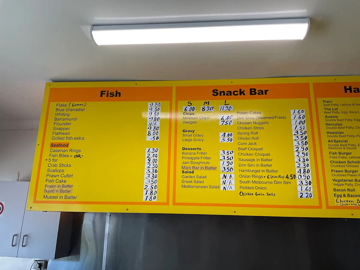 Menu, Eastwood Fish & Chips