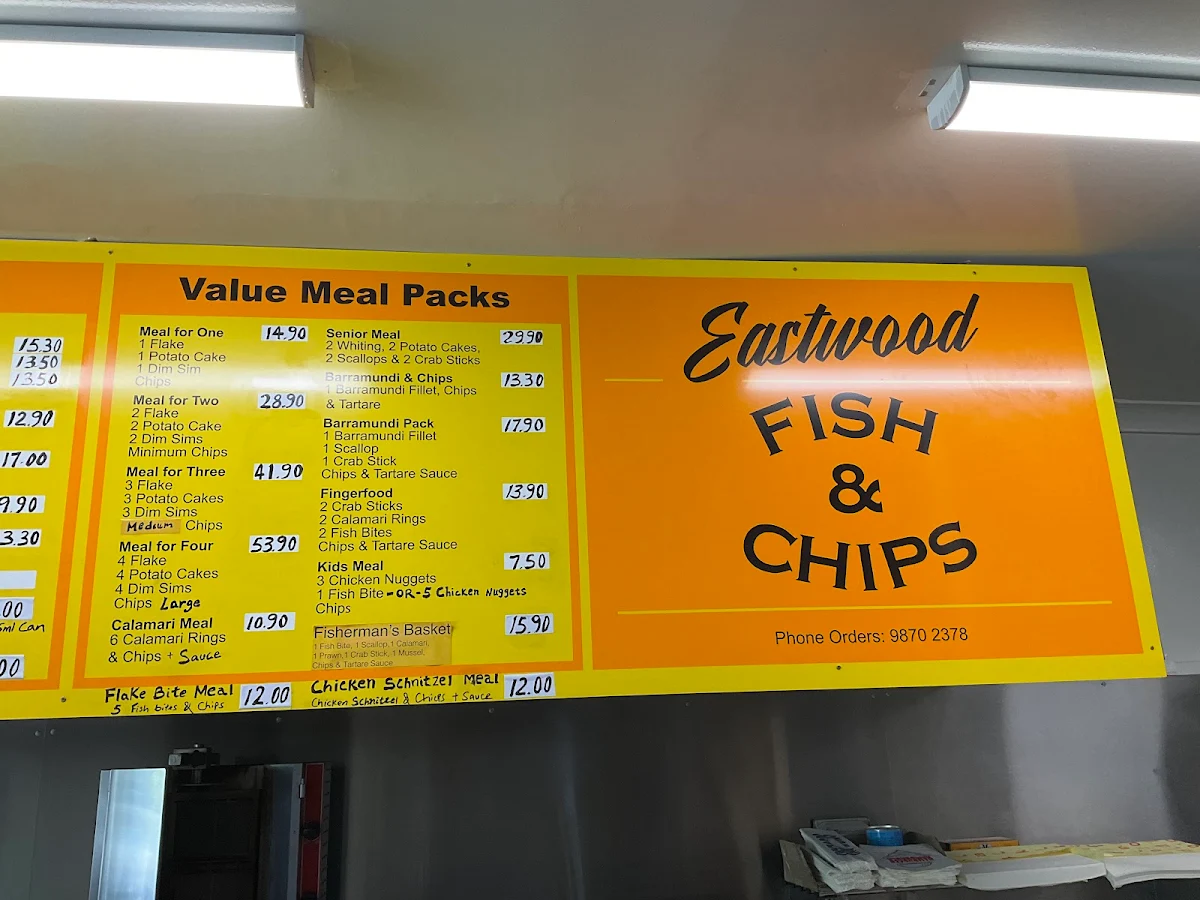 Menu, Eastwood Fish & Chips