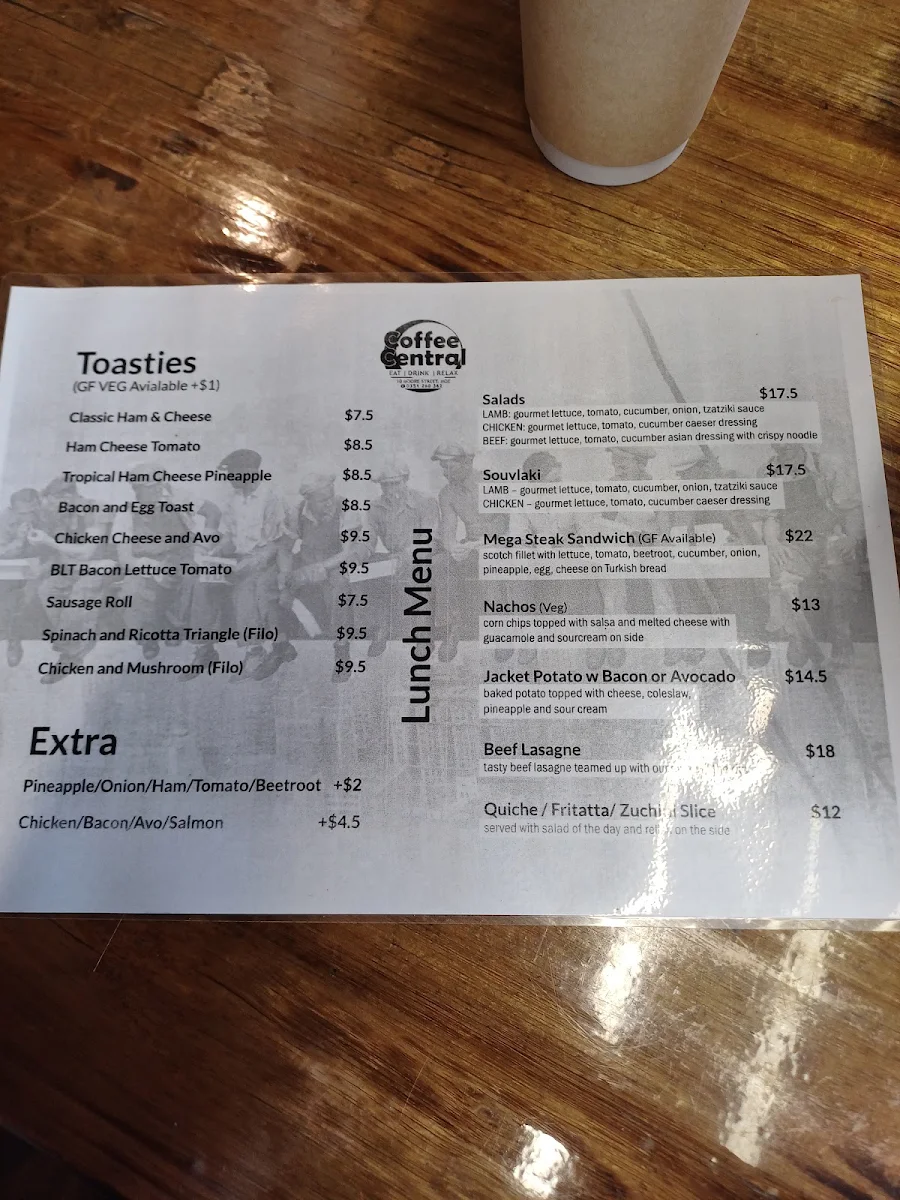 Menu, Coffee Central Moe