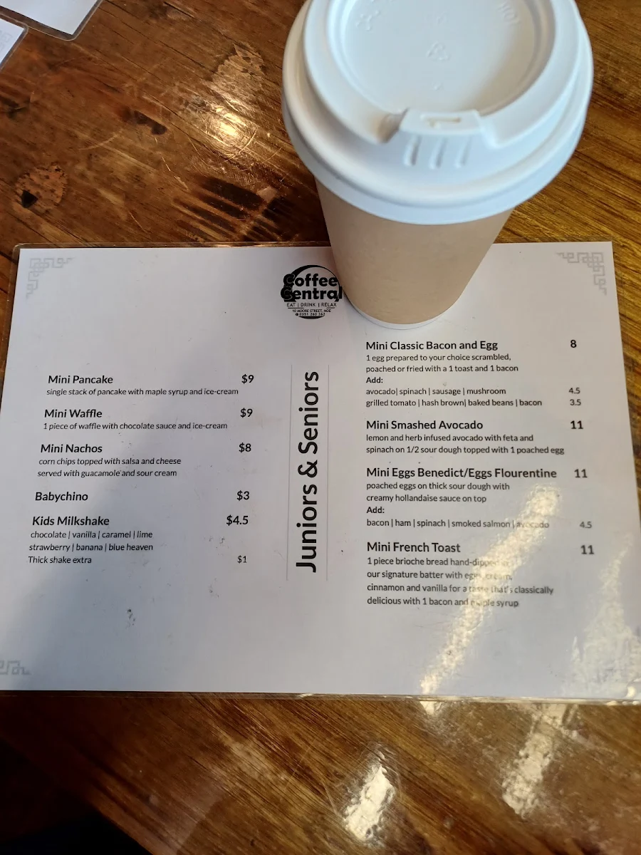 Menu, Coffee Central Moe