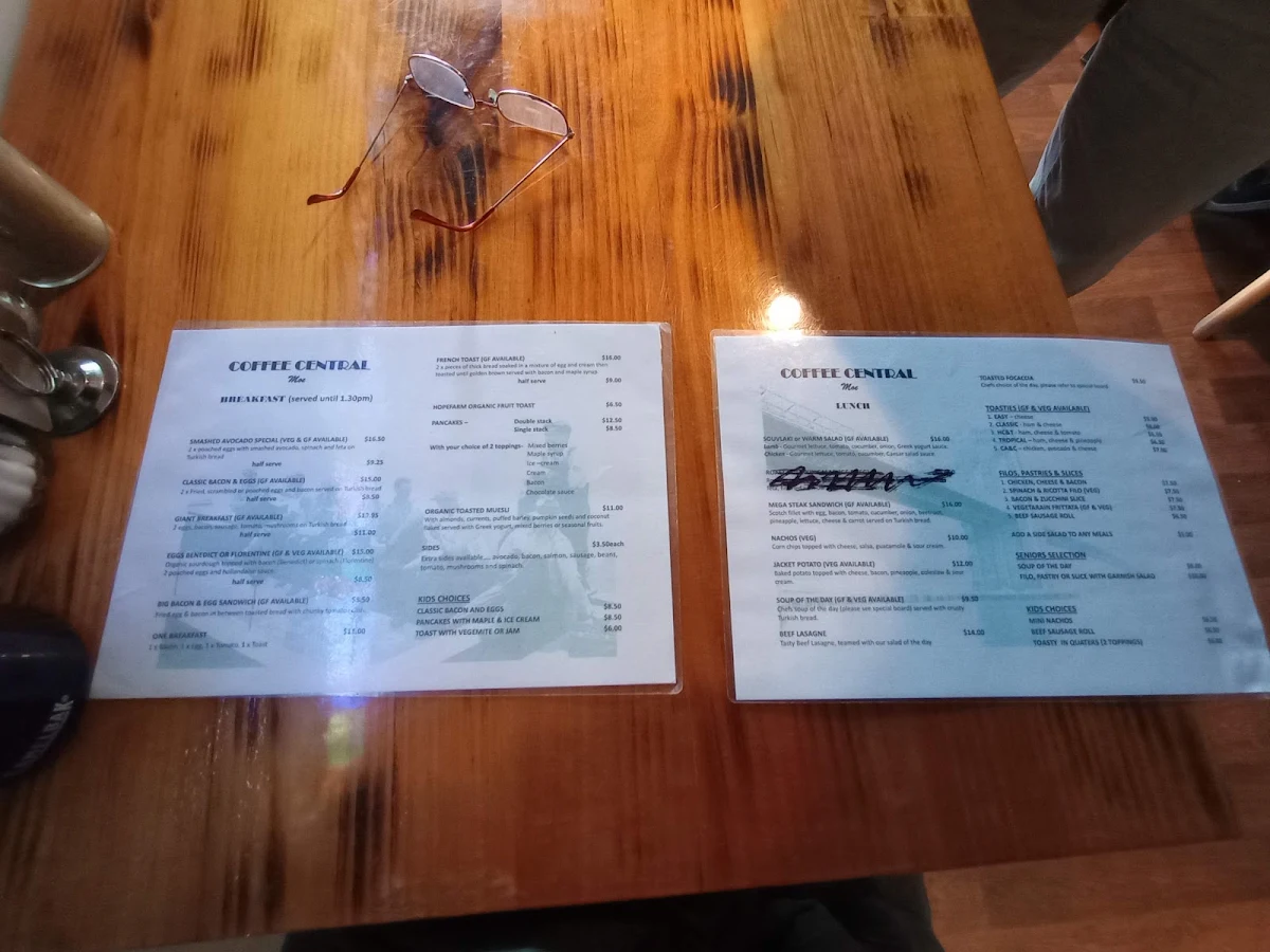 Menu, Coffee Central Moe