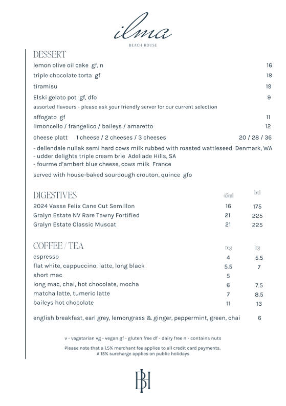 Menu, ilma Beach House