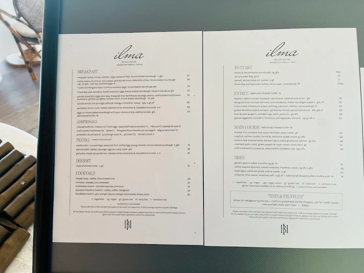 Menu, ilma Beach House