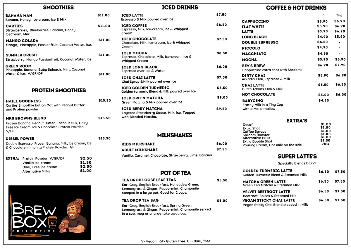 Menu, Brew Box Collective