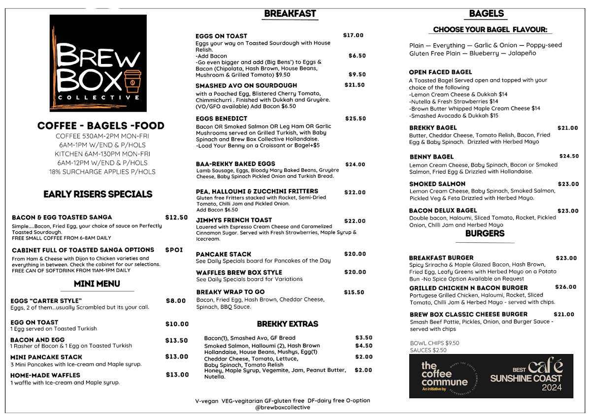 Menu, Brew Box Collective