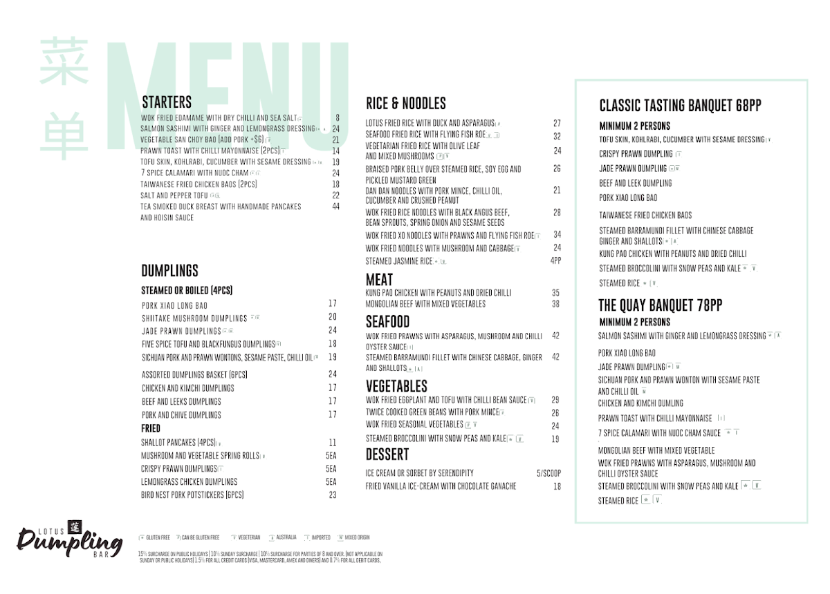 Menu, Lotus Dumpling Bar Circular Quay